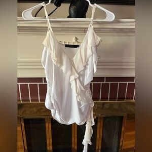 Arden B white spaghetti strap top, chiffon ruffle, beautiful. Vintage. Sz M.